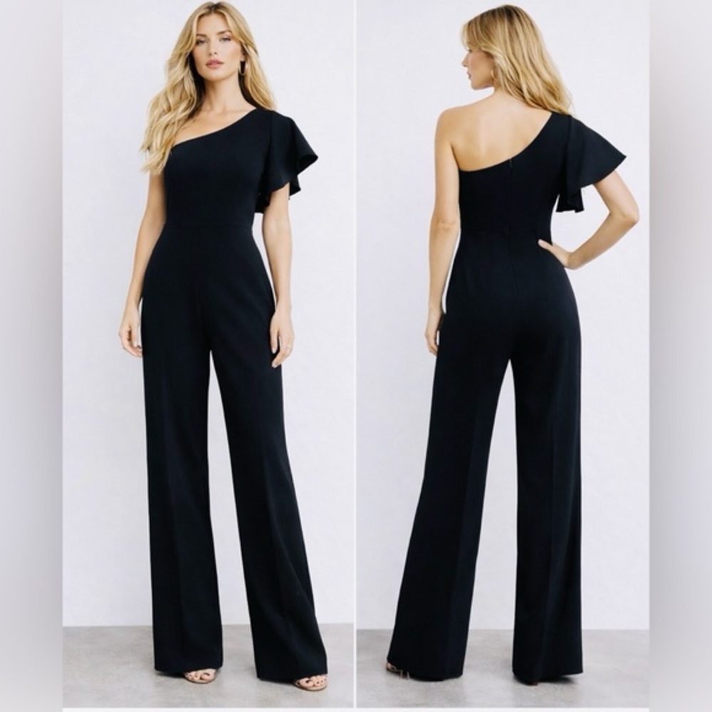 NWT Jay Godfrey Hamilton One Shoulder Black Jumpsuit Elegant Wide Minimal Chic